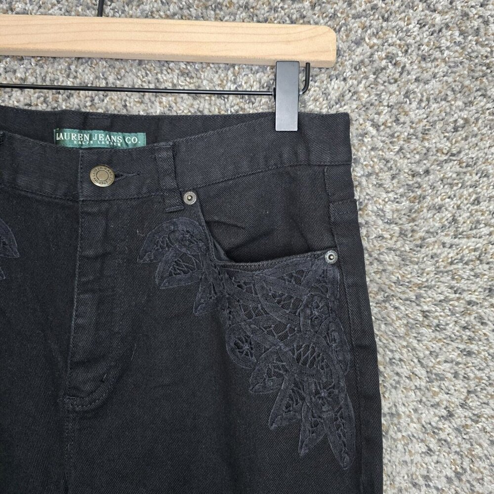 Lauren Ralph Lauren Jeans Womens 8 Black Denim Embroidered Zip Boot Cut 5 Pocket - Picture 2 of 7